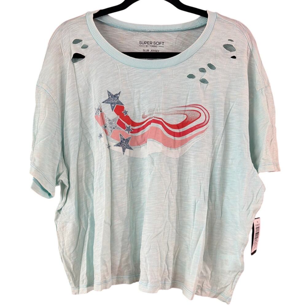 Torrid Women's Plus SIze Blue Wash USA Relaxed Fit Crew Tee Size 1 1X New